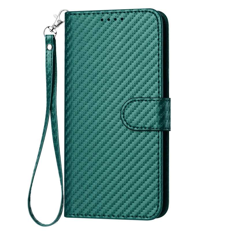 For Samsung Galaxy S10+ YX0070 Carbon Fiber Buckle Leather Phone Case with Lanyard(Dark Green)
