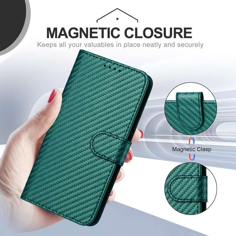 For Samsung Galaxy S10+ YX0070 Carbon Fiber Buckle Leather Phone Case with Lanyard(Dark Green)