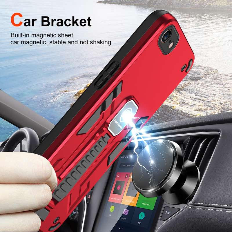 For iPhone SE 2022 / SE 2020 / 8 / 7 Shockproof Holder Phone Case(Red)
