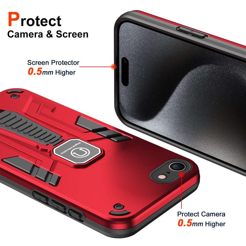 For iPhone SE 2022 / SE 2020 / 8 / 7 Shockproof Holder Phone Case(Red)