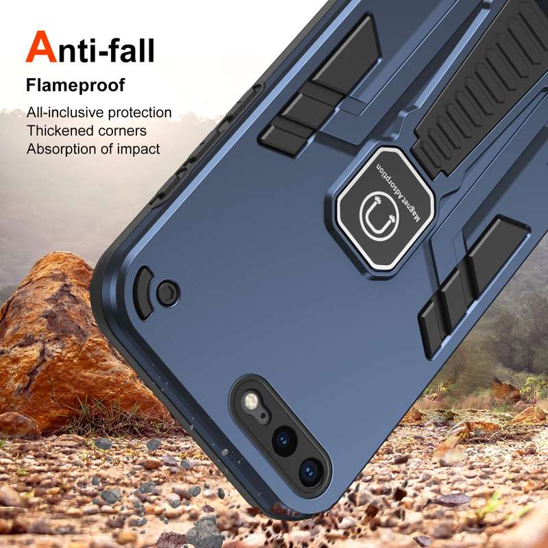 For iPhone 8 Plus / 7 Plus Shockproof Holder Phone Case(Blue)