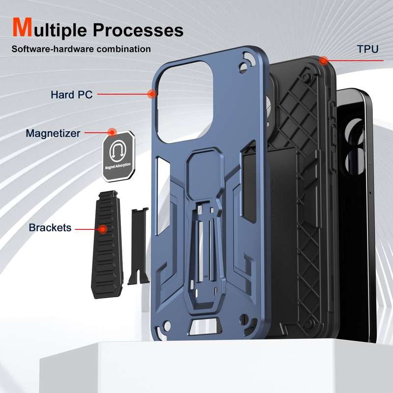 For iPhone 8 Plus / 7 Plus Shockproof Holder Phone Case(Blue)