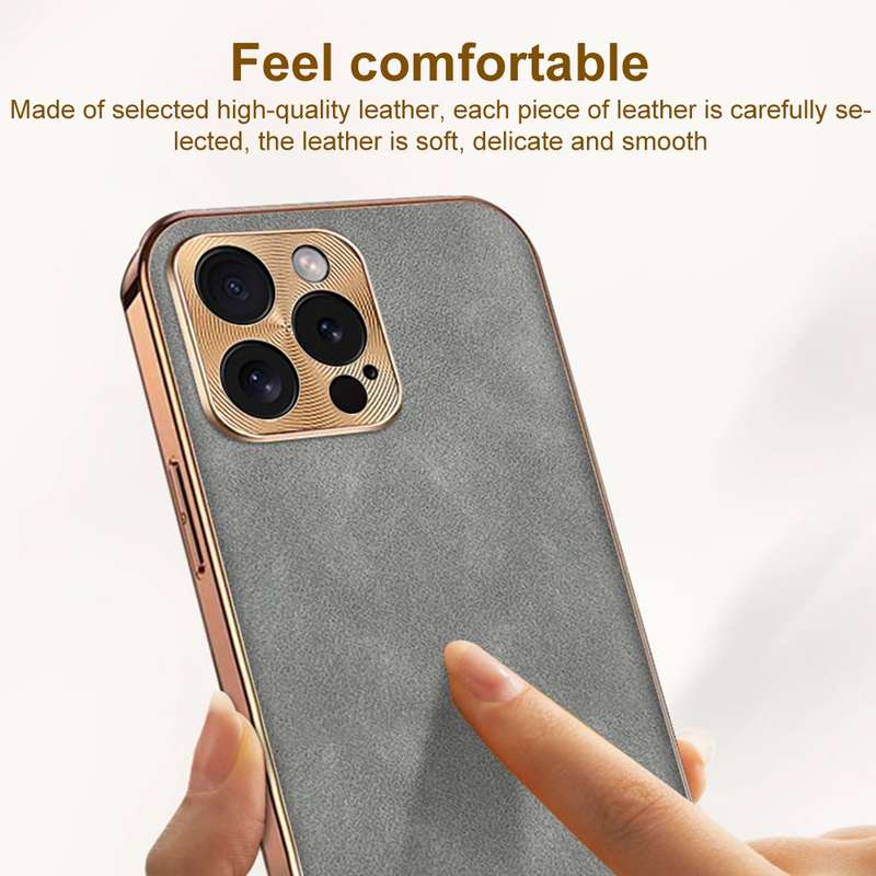 For iPhone 14 Pro Max Electroplating Lambskin Leather Phone Case(Grey)