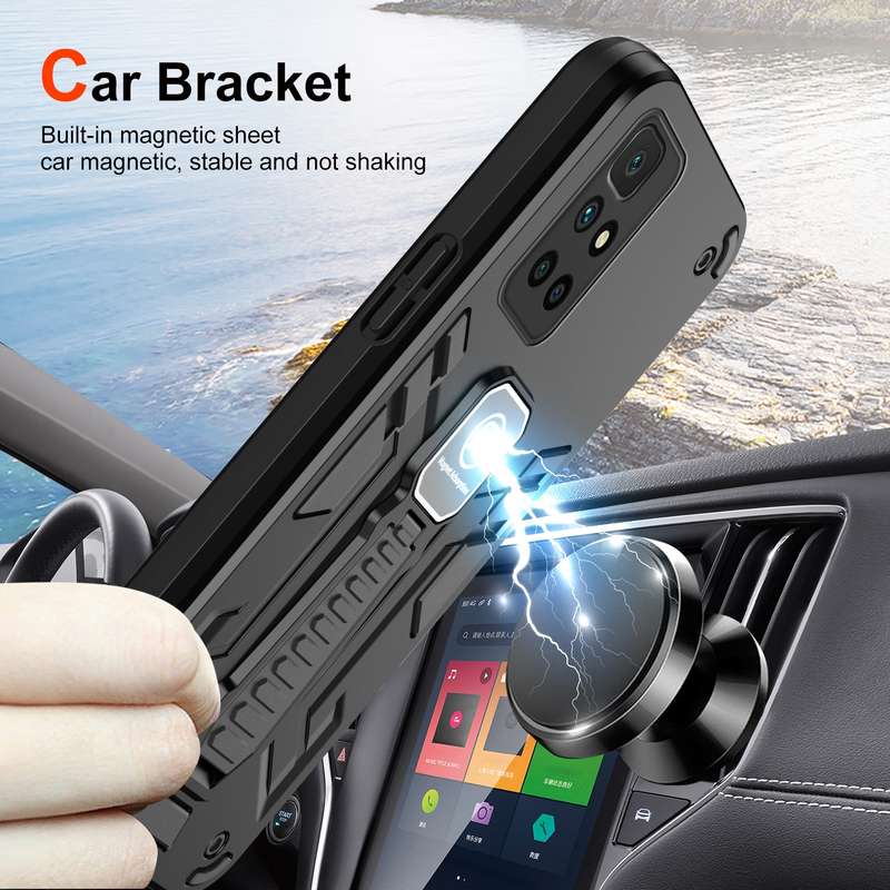 For Xiaomi Redmi 10 Shockproof Holder Phone Case(Black)
