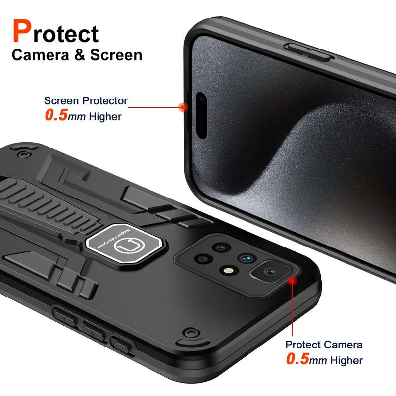 For Xiaomi Redmi 10 Shockproof Holder Phone Case(Black)
