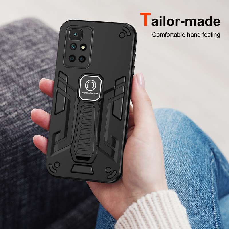For Xiaomi Redmi 10 Shockproof Holder Phone Case(Black)