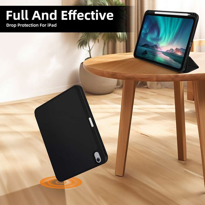 For iPad Air 11 2024 3-fold TPU Smart Leather Tablet Case with Pen Slot(Black)