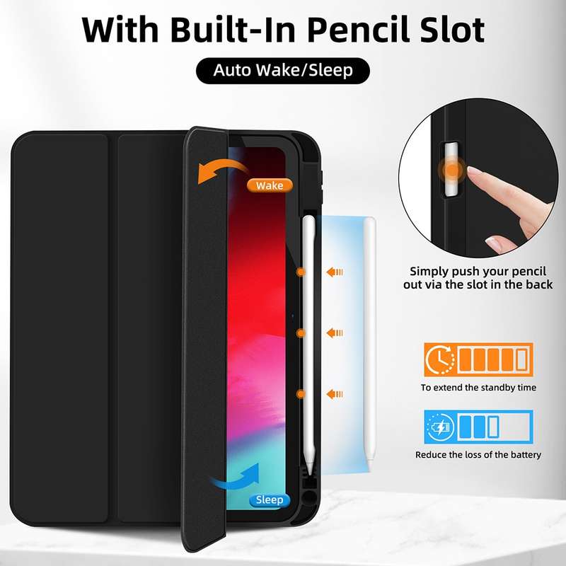 For iPad Air 11 2024 3-fold TPU Smart Leather Tablet Case with Pen Slot(Black)