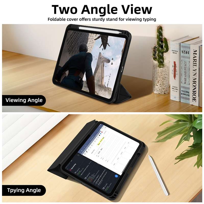 For iPad Air 11 2024 3-fold TPU Smart Leather Tablet Case with Pen Slot(Black)