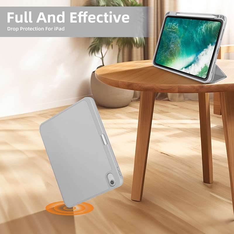 For iPad Pro 11 2024 3-fold TPU Smart Leather Tablet Case with Pen Slot(Grey)