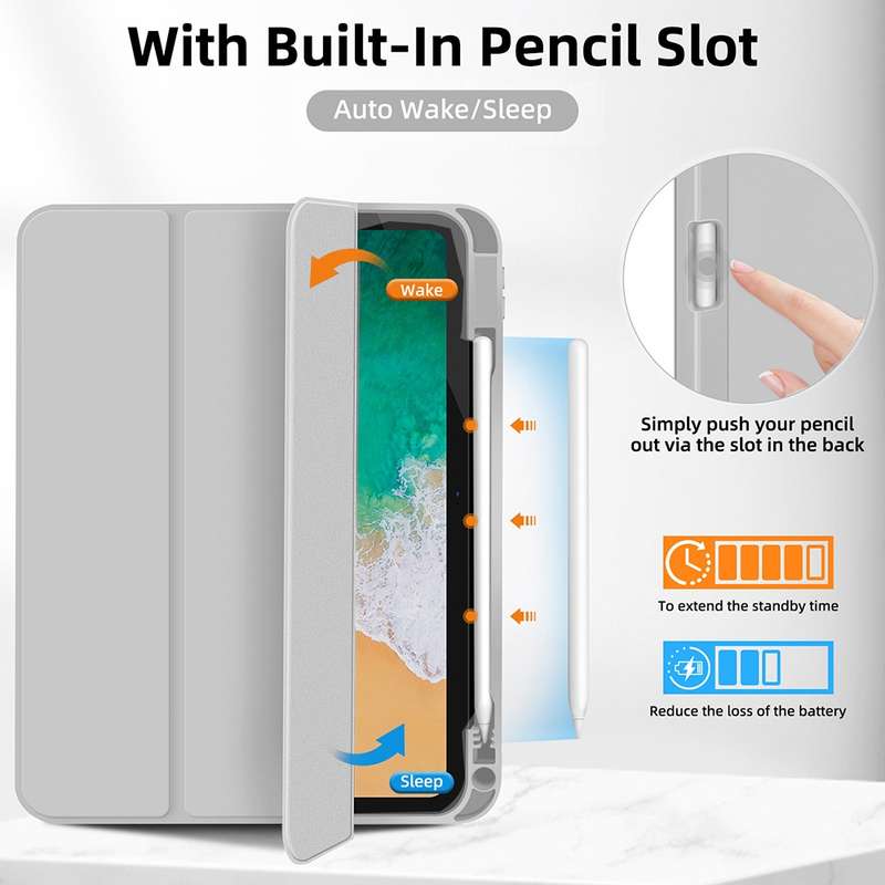 For iPad Pro 11 2024 3-fold TPU Smart Leather Tablet Case with Pen Slot(Grey)