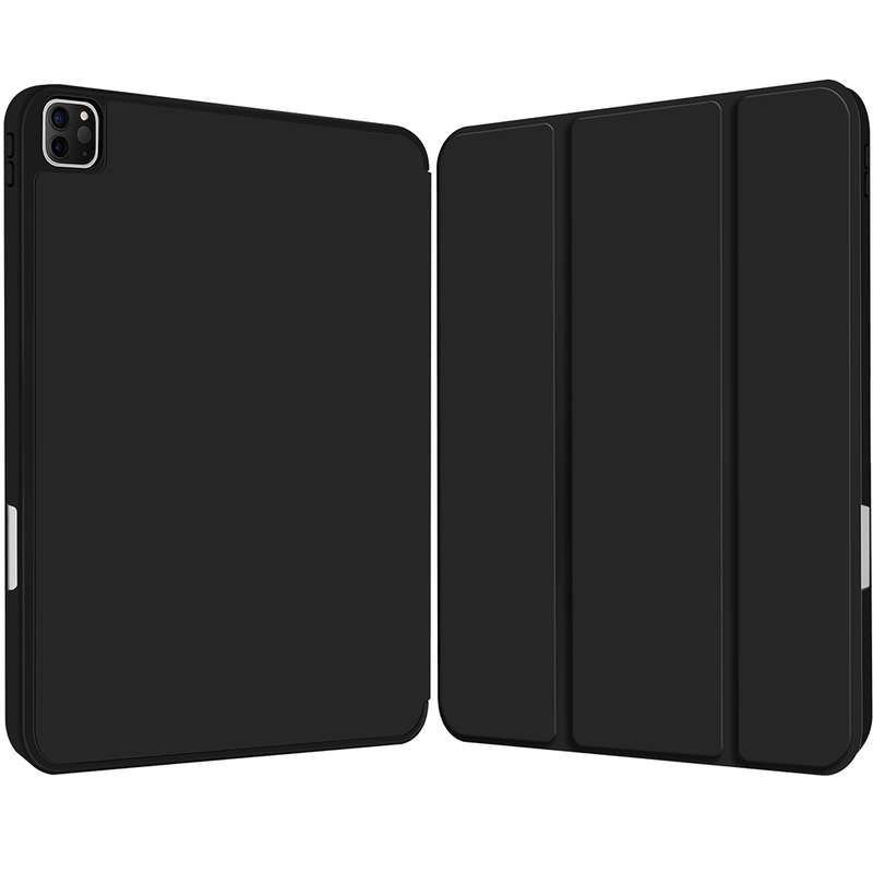 For iPad Pro 12.9 3-fold TPU Smart Leather Tablet Case with Pen Slot(Black)
