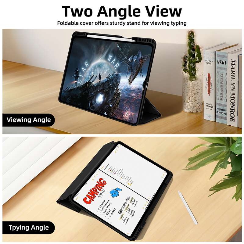 For iPad Pro 12.9 3-fold TPU Smart Leather Tablet Case with Pen Slot(Black)