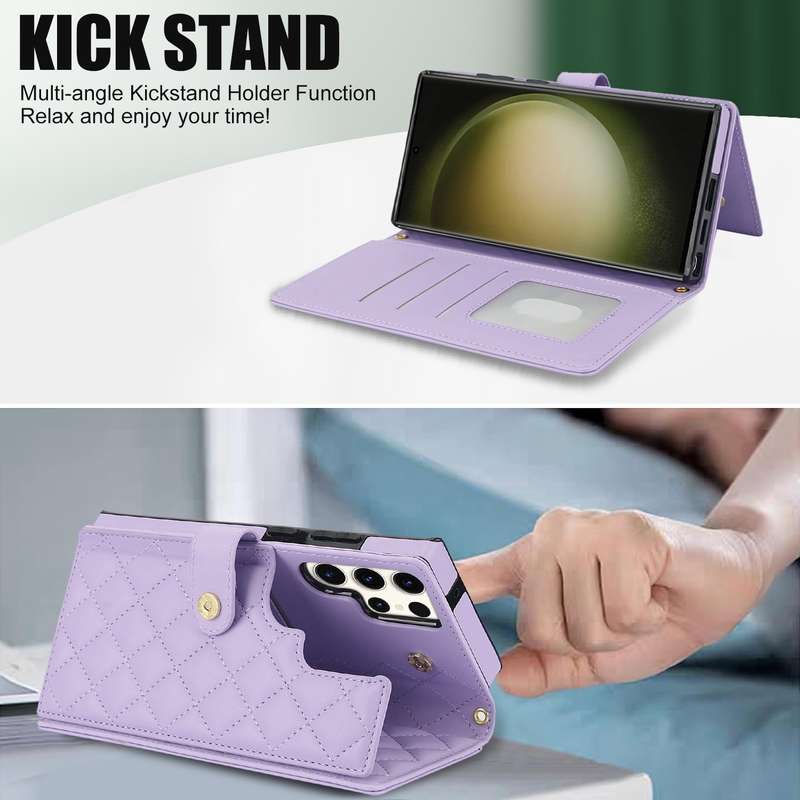 For Samsung Galaxy S23 Ultra 5G Crossbody Multifunction Rhombic Leather Phone Case(Purple)