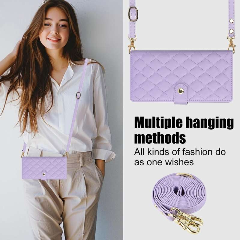 For Samsung Galaxy S23 Ultra 5G Crossbody Multifunction Rhombic Leather Phone Case(Purple)