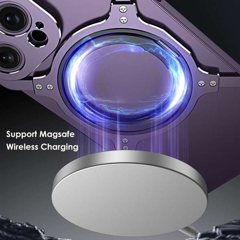 For iPhone 14 Mechanical Arm Borderless MagSafe Holder Metal Phone Case(Black Red)