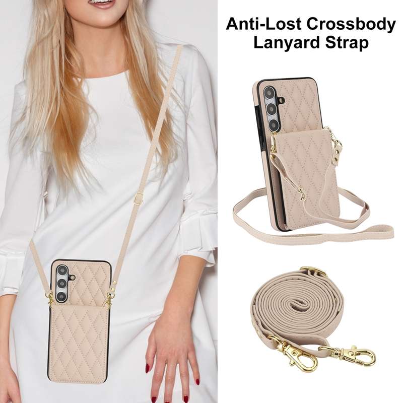 For Samsung Galaxy S24 5G YM015 Crossbody Rhombic Card Bag RFID Phone Case(White)