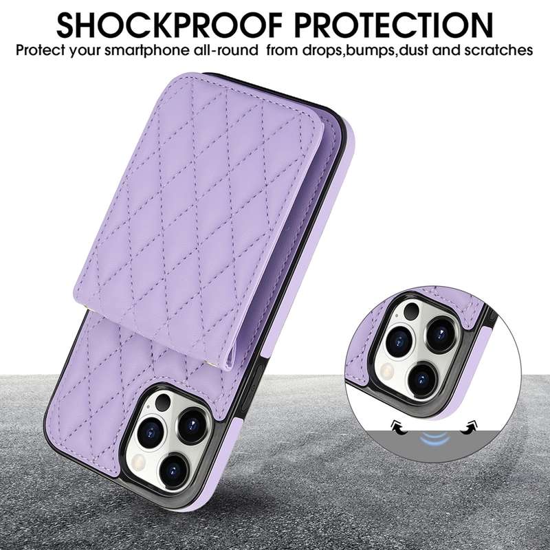 For iPhone 14 Pro YM015 Crossbody Rhombic Card Bag RFID Phone Case(Light Purple)