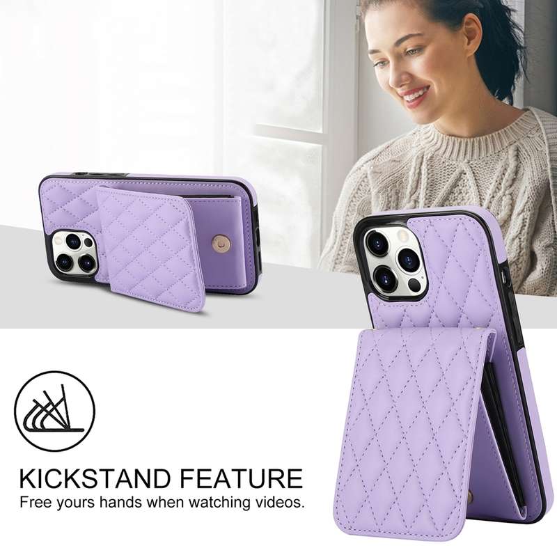 For iPhone 14 Pro YM015 Crossbody Rhombic Card Bag RFID Phone Case(Light Purple)