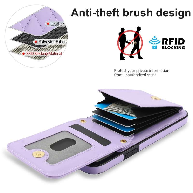 For iPhone 14 Pro YM015 Crossbody Rhombic Card Bag RFID Phone Case(Light Purple)