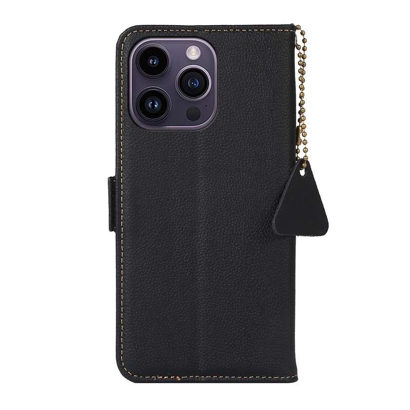 For iPhone 16 Pro Max Side-Magnetic TJ Genuine Leather RFID Phone Case(Black)