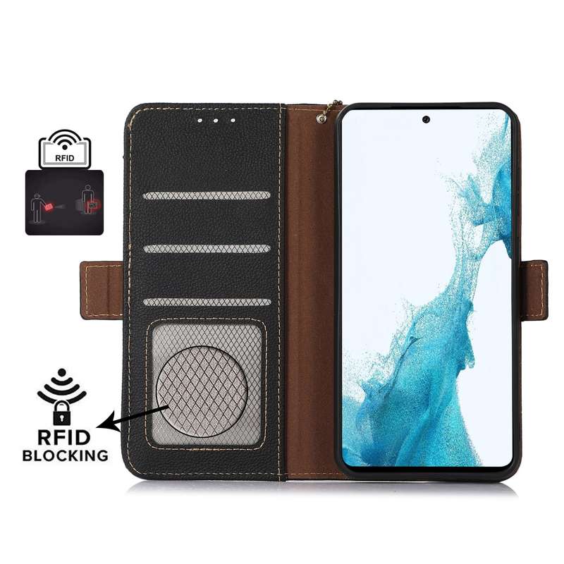 For iPhone 16 Pro Max Side-Magnetic TJ Genuine Leather RFID Phone Case(Black)