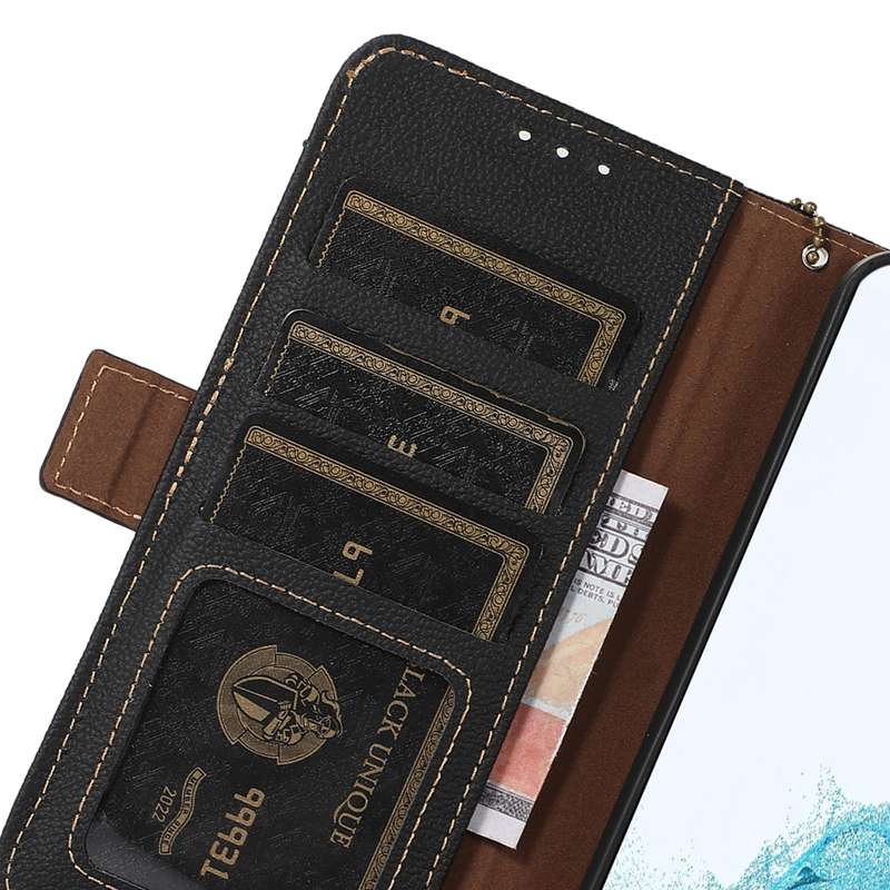 For iPhone 16 Pro Max Side-Magnetic TJ Genuine Leather RFID Phone Case(Black)