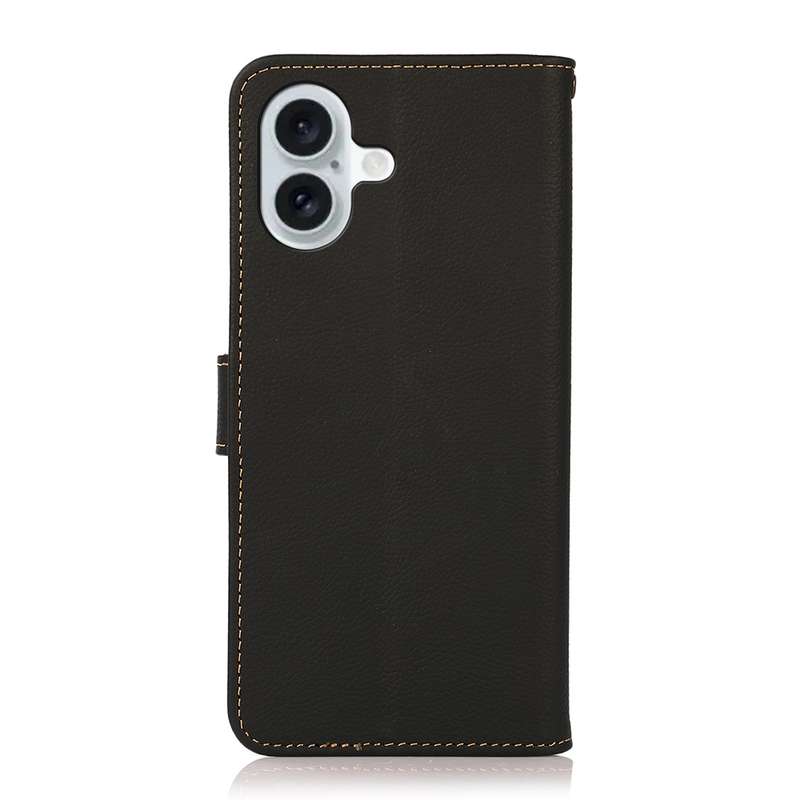 For iPhone 16 Plus KHAZNEH Custer Genuine Leather RFID Phone Case(Black)