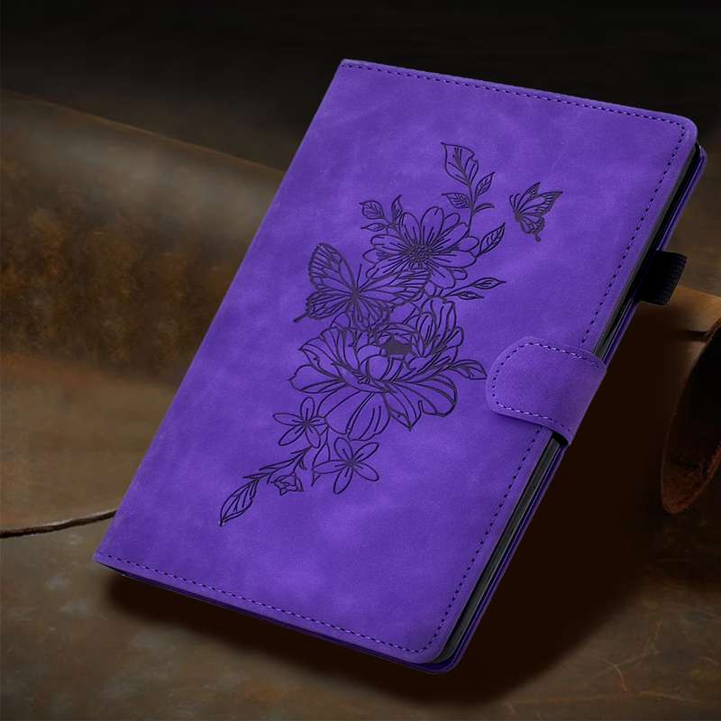 For iPad Pro 11 2024 Peony Butterfly Embossed Leather Smart Tablet Case(Purple)