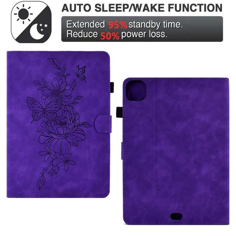 For iPad Pro 11 2024 Peony Butterfly Embossed Leather Smart Tablet Case(Purple)