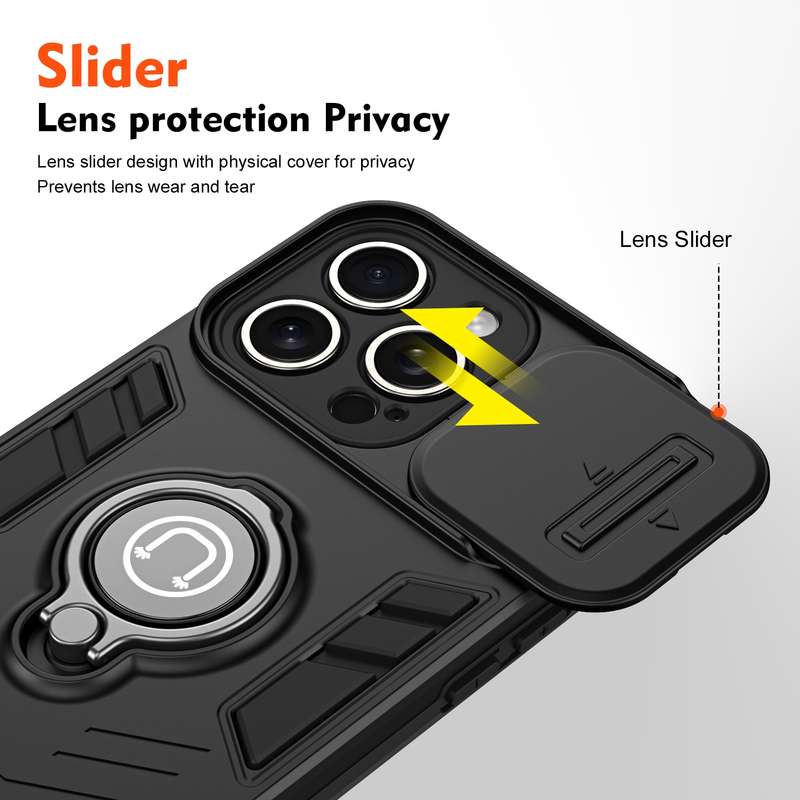 For iPhone 15 Pro Max Camshield Ring Holder Phone Case(Black)