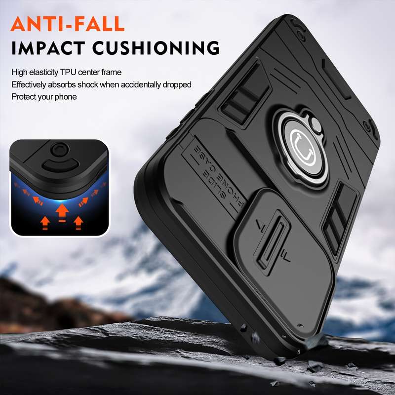 For iPhone 15 Pro Max Camshield Ring Holder Phone Case(Black)