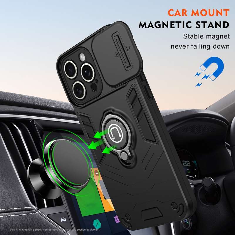 For iPhone 15 Pro Max Camshield Ring Holder Phone Case(Black)