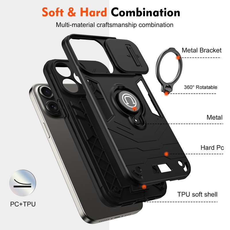 For iPhone 15 Pro Max Camshield Ring Holder Phone Case(Black)