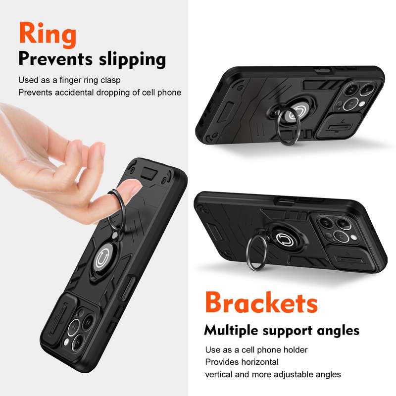 For iPhone 13 Pro Max Camshield Ring Holder Phone Case(Black)