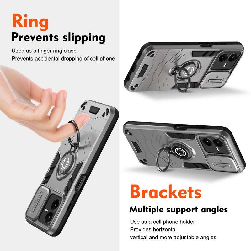 For vivo Y22 / Y22s / Y35 Camshield Ring Holder Phone Case(Grey)