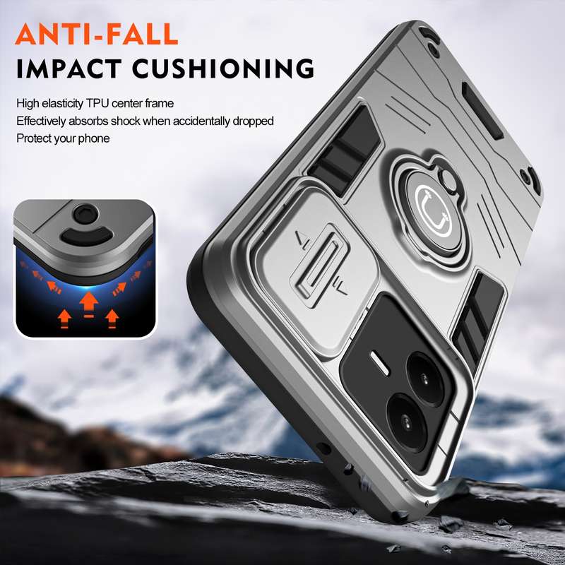 For vivo Y22 / Y22s / Y35 Camshield Ring Holder Phone Case(Grey)