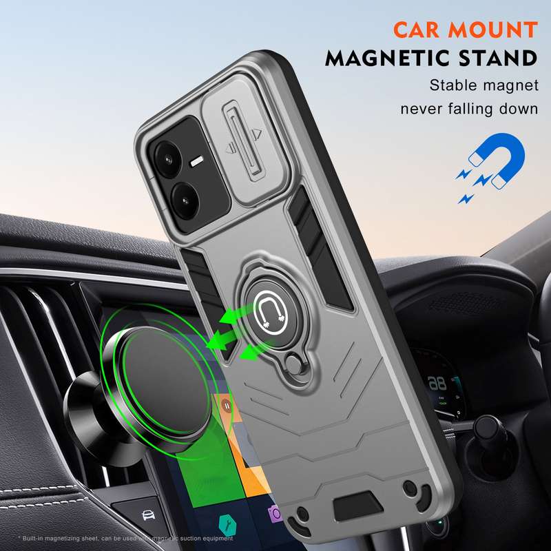 For vivo Y22 / Y22s / Y35 Camshield Ring Holder Phone Case(Grey)