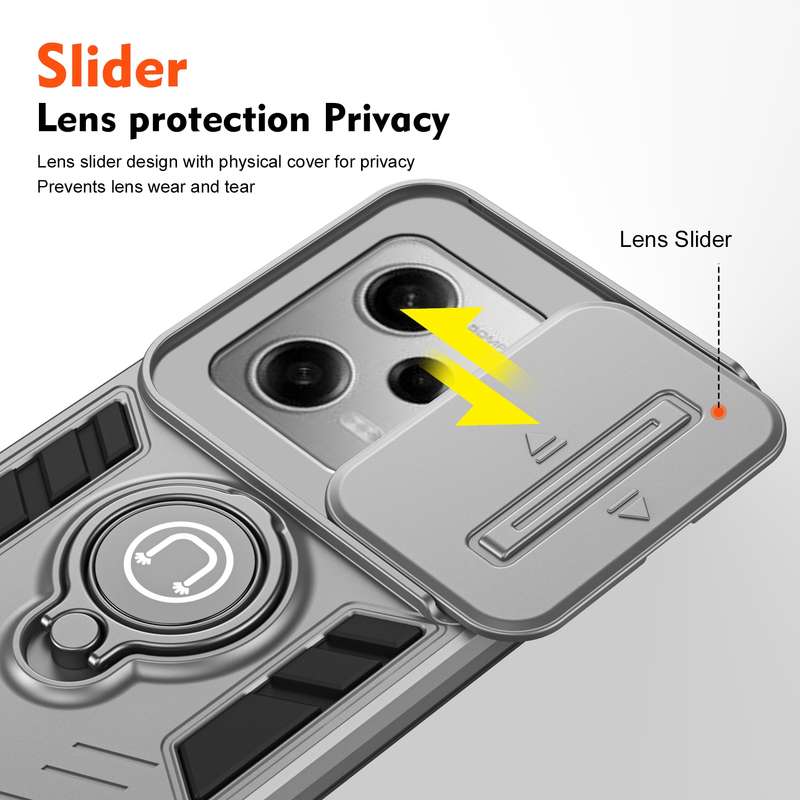 For Xiaomi Poco X5 Pro Camshield Ring Holder Phone Case(Grey)