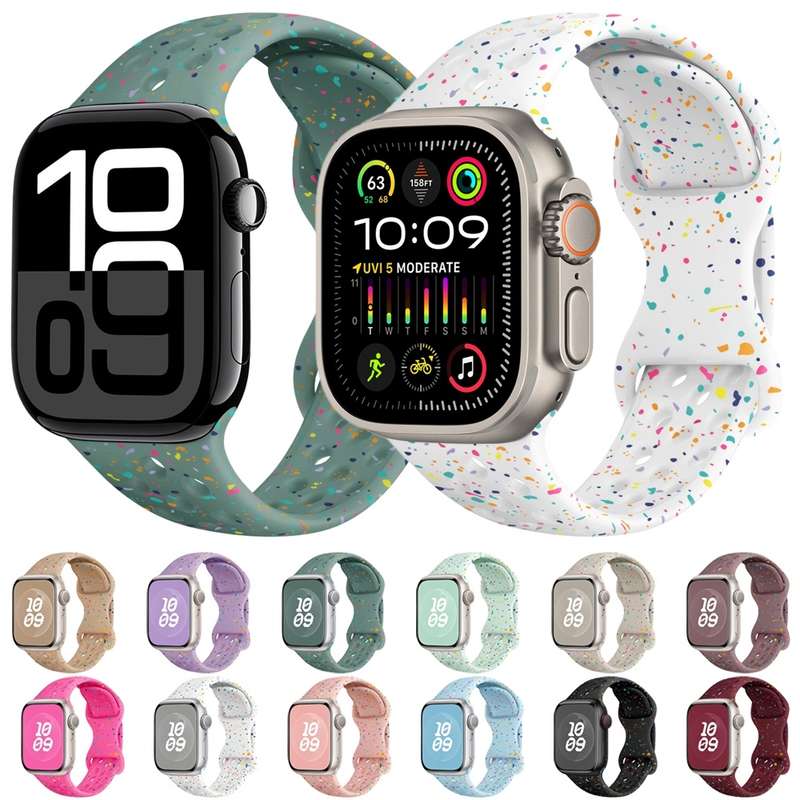 For Apple Watch Series 4 40mm Hole Style Butterfly Buckle Camouflage Silicone Watch Band(Light