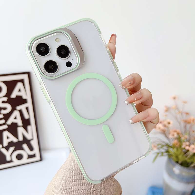 For iPhone 14/13 J2 High Transparent MagSafe Magnetic Frame Holder Phone Case(Matcha Green)