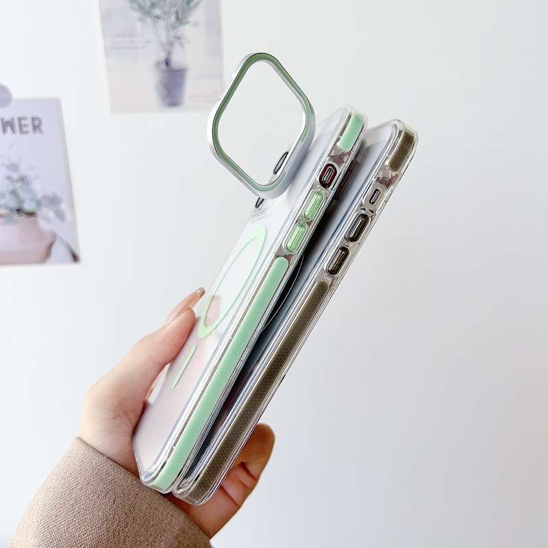 For iPhone 14 Pro J2 High Transparent MagSafe Magnetic Frame Holder Phone Case(Orange)