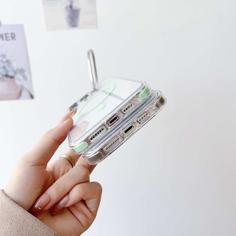 For iPhone 14 Pro J2 High Transparent MagSafe Magnetic Frame Holder Phone Case(Orange)