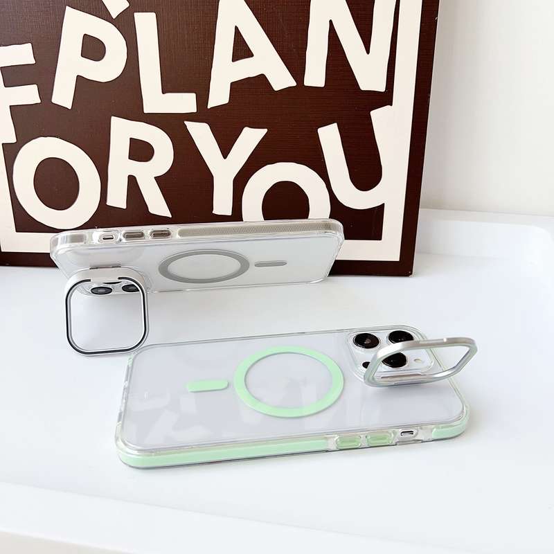 For iPhone 14 Pro J2 High Transparent MagSafe Magnetic Frame Holder Phone Case(Orange)
