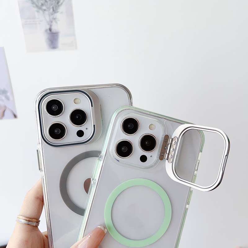 For iPhone 13 Pro J2 High Transparent MagSafe Magnetic Frame Holder Phone Case(Grey)