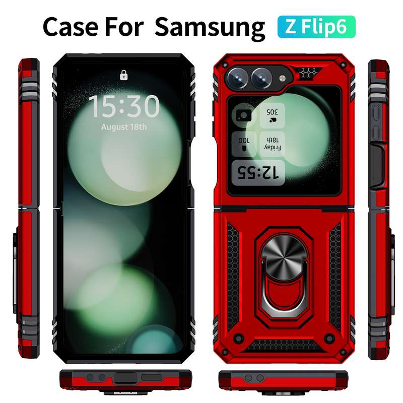 For Samsung Galaxy Z Flip6 5G Shockproof TPU + PC Phone Case with Holder(Red)