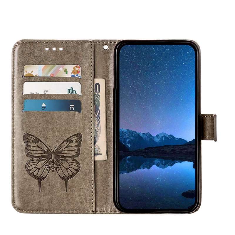 For vivo V27 5G/V27 Pro 5G Global Embossed Butterfly Leather Phone Case(Grey)