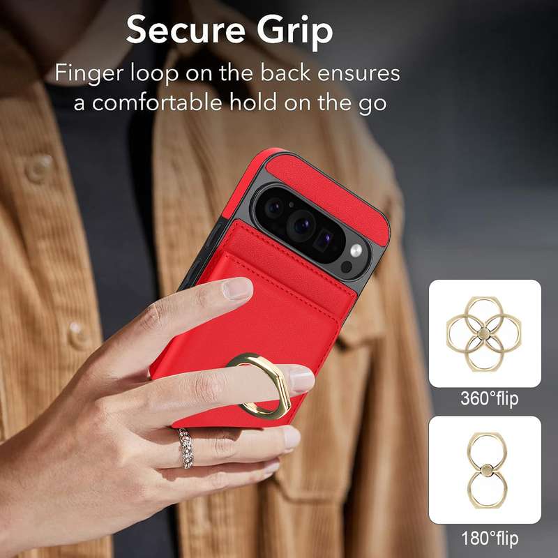 For Google Pixel 9 RFID Anti-theft Card Ring Holder Phone Case(Red)