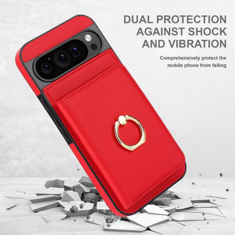 For Google Pixel 9 RFID Anti-theft Card Ring Holder Phone Case(Red)