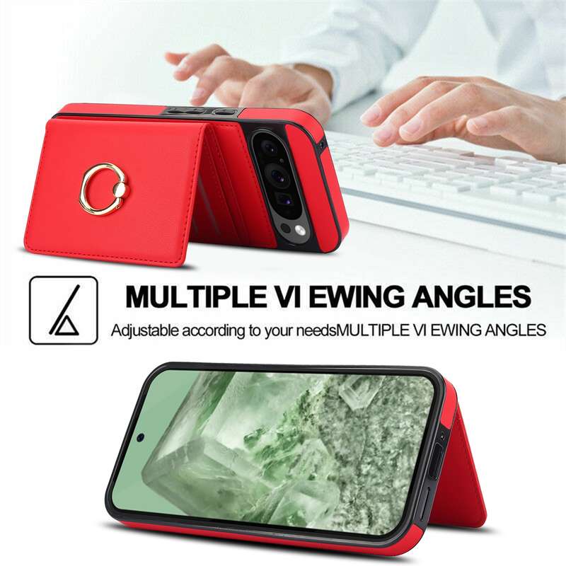 For Google Pixel 9 RFID Anti-theft Card Ring Holder Phone Case(Red)